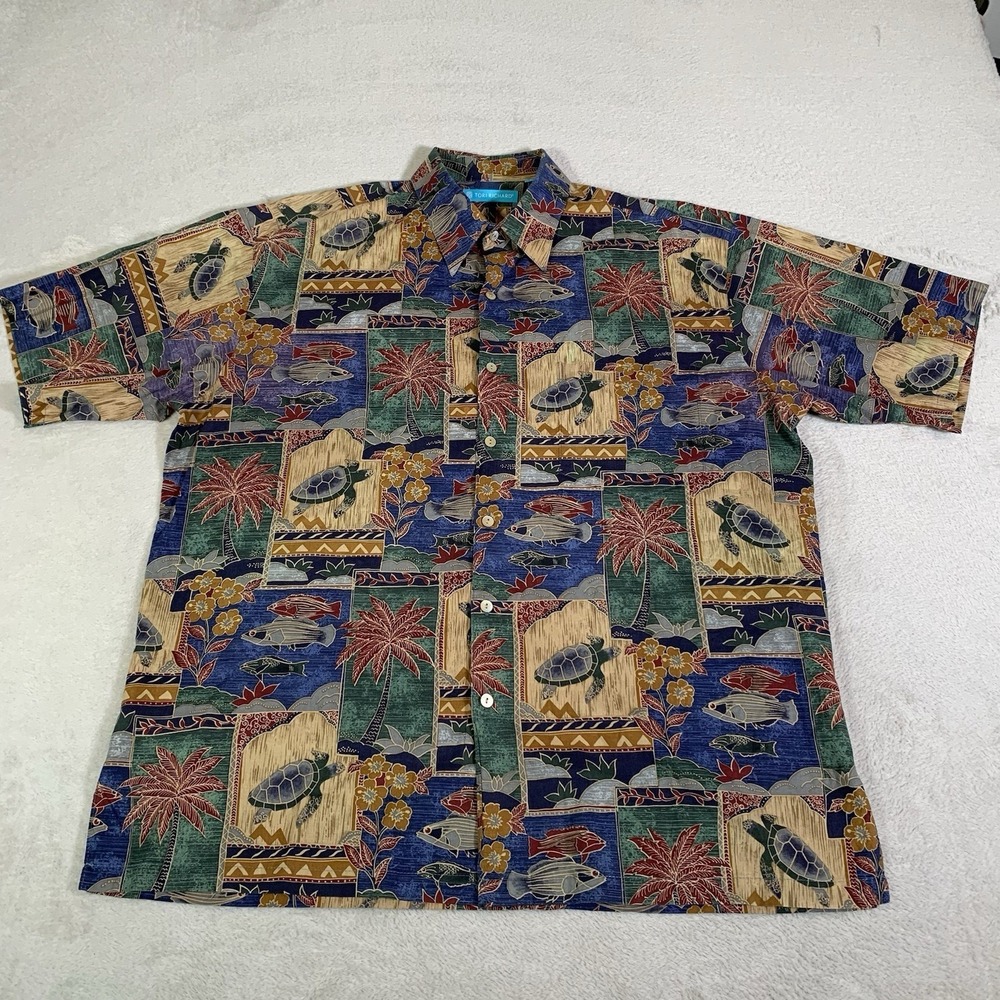 Vintage Tori Richard Hawaiian Shirt – Sea Turtle & Fish Print Made in USA Large